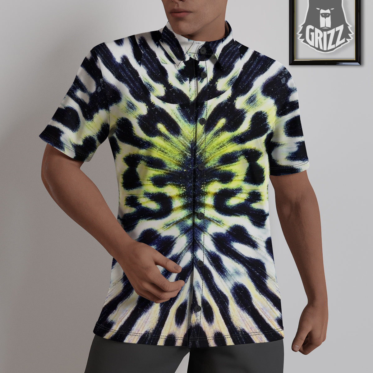Butterfly Wing Skin Black White And Green Print Untucked Shirts-grizzshop