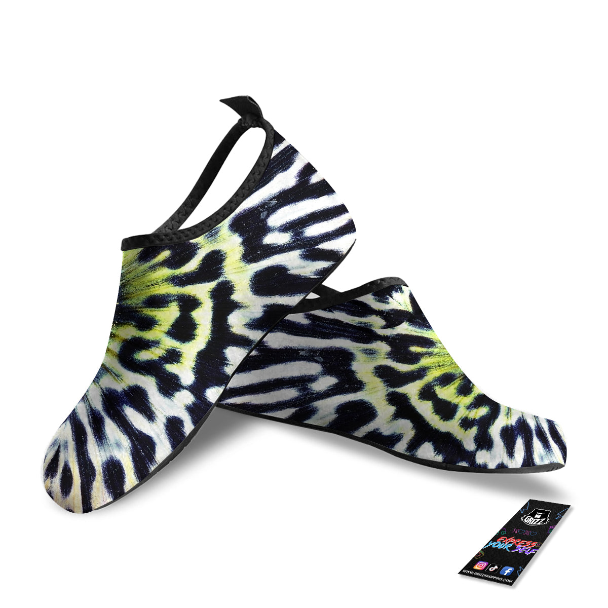 Butterfly Wing Skin Black White And Green Print Water Shoes-grizzshop