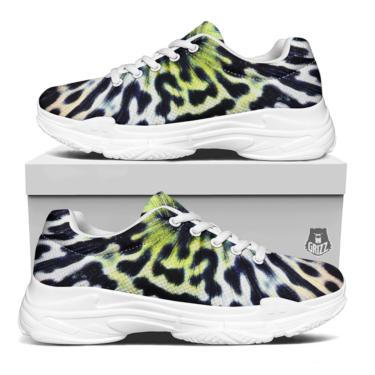 Butterfly Wing Skin Black White And Green Print White Chunky Shoes-grizzshop