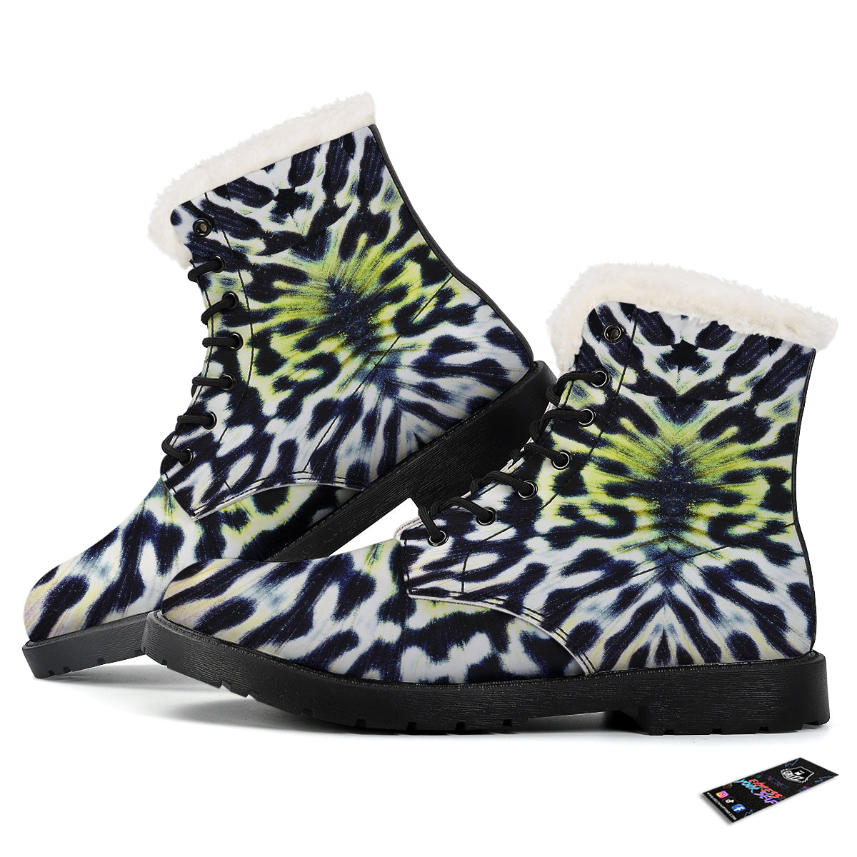 Butterfly Wing Skin Black White And Green Print Winter Boots-grizzshop