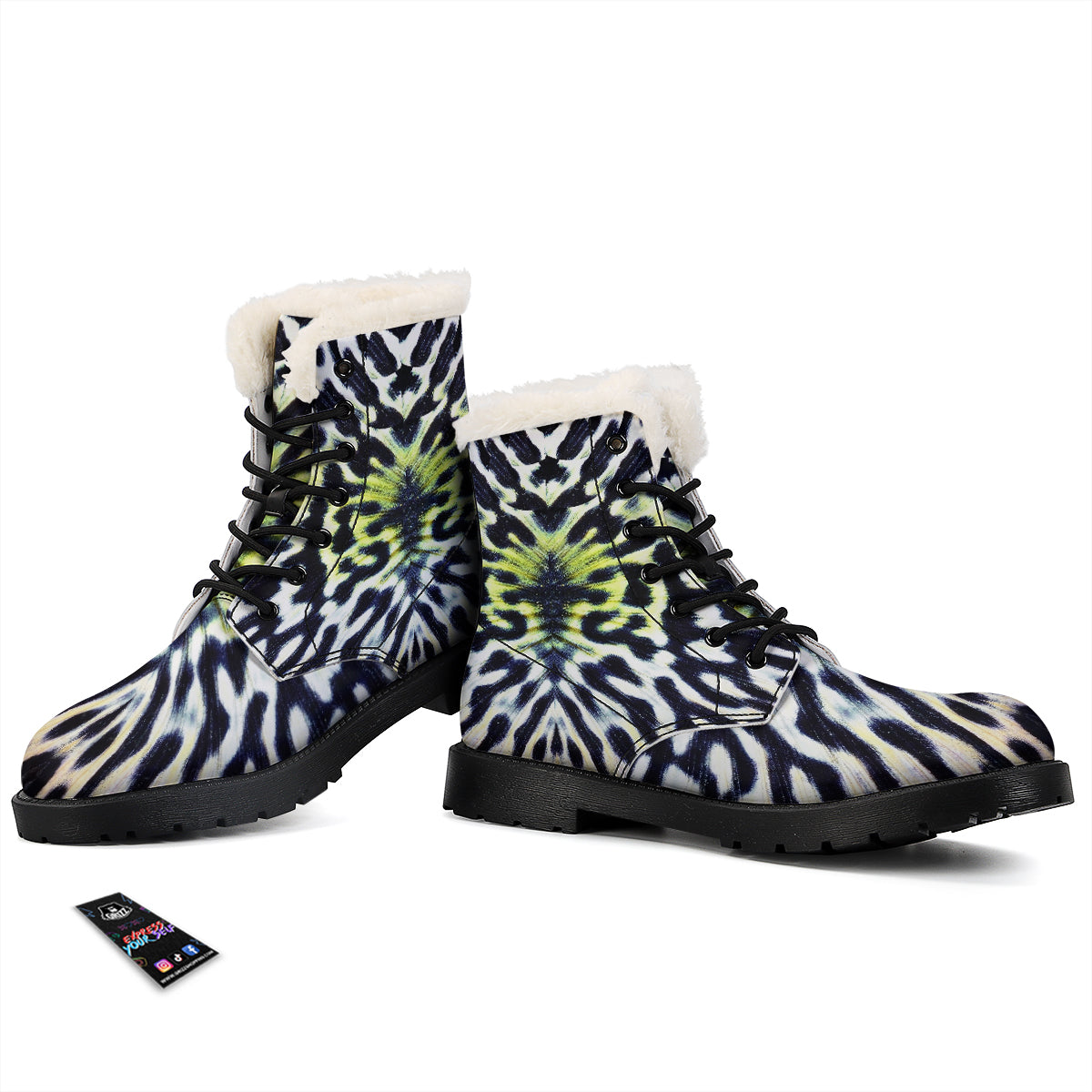 Butterfly Wing Skin Black White And Green Print Winter Boots-grizzshop