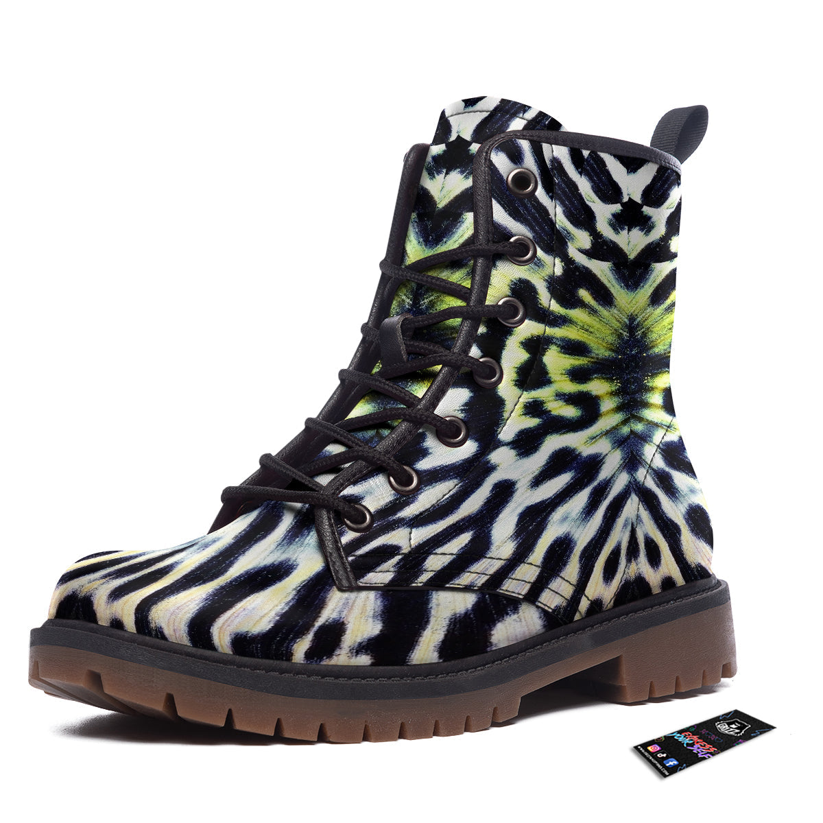 Butterfly Wing Skin Black White And Green Print Work Boots-grizzshop