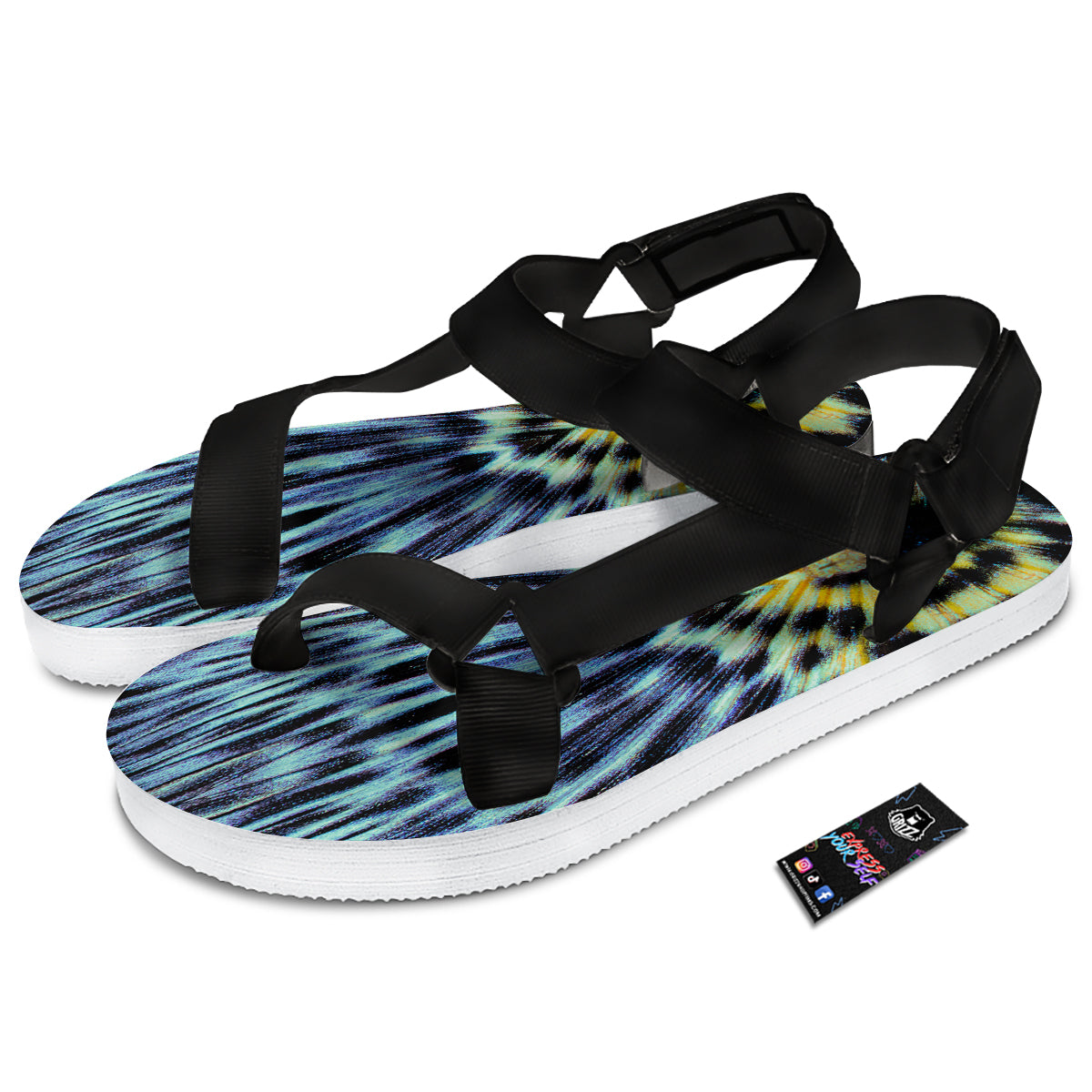 Butterfly Wing Skin Blue Print Black Open Toe Sandals-grizzshop