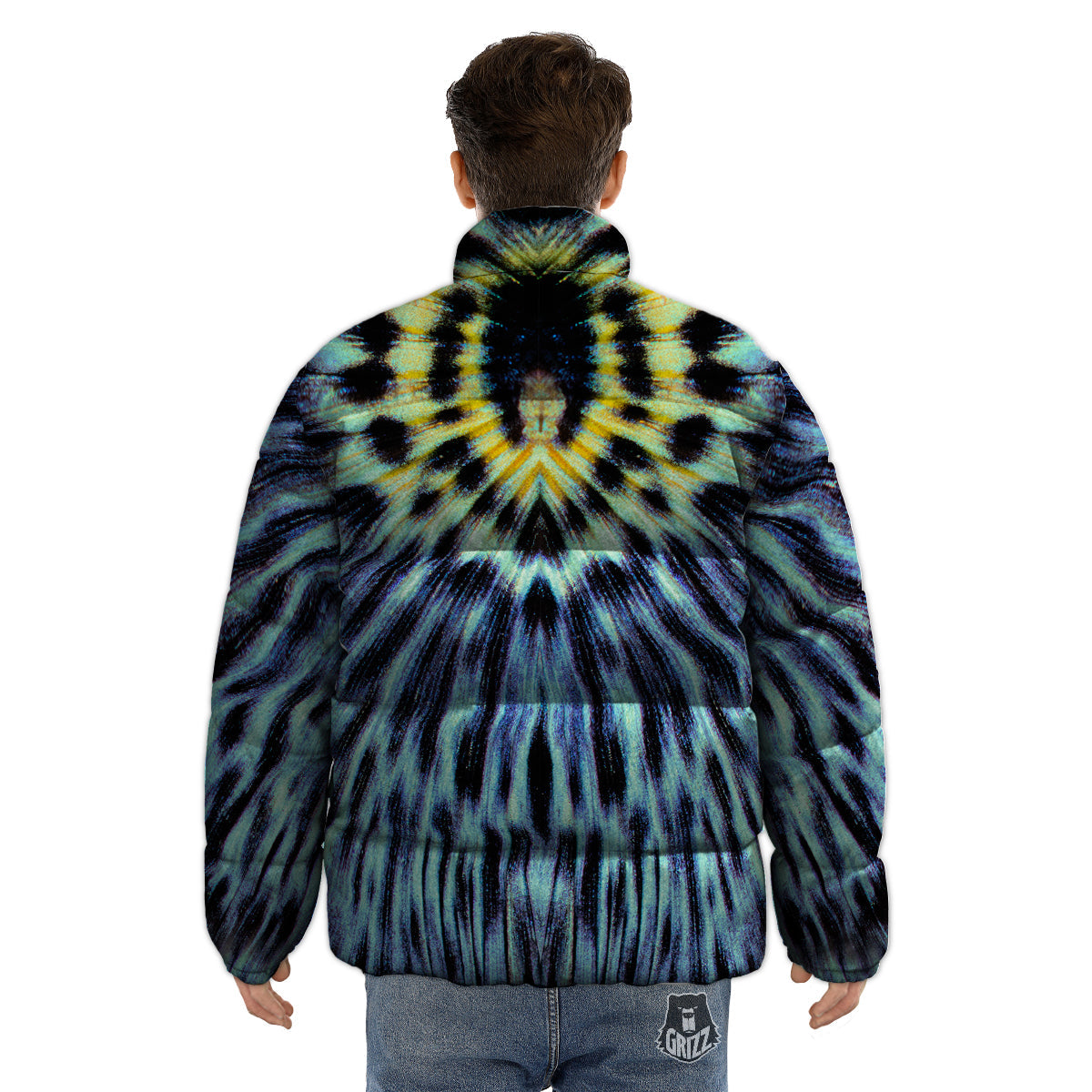 Butterfly Wing Skin Blue Print Puffer Jacket-grizzshop