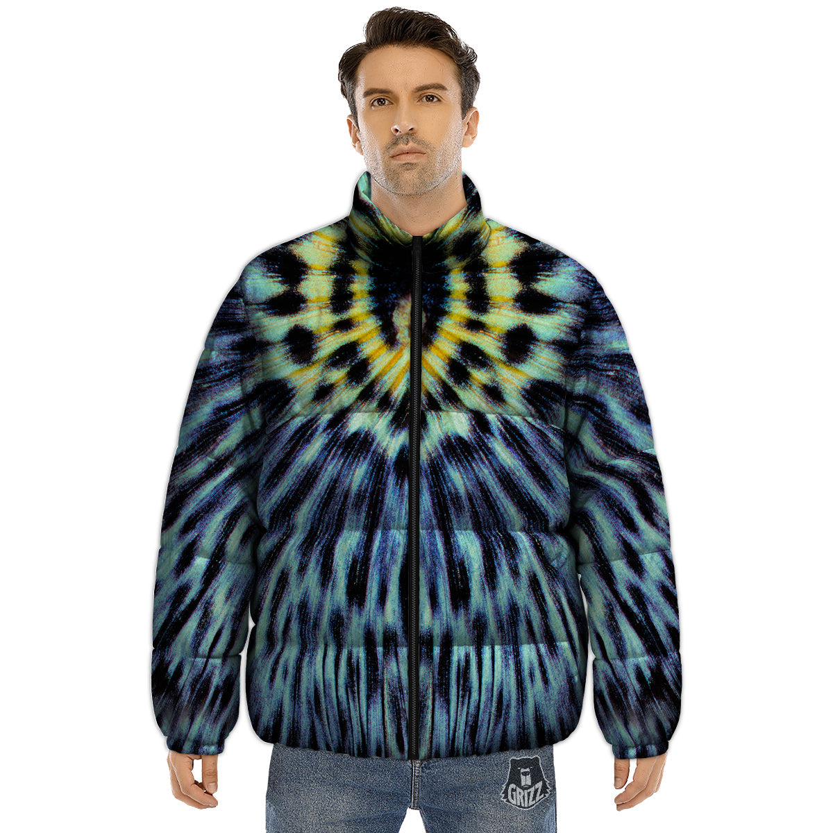 Butterfly Wing Skin Blue Print Puffer Jacket-grizzshop