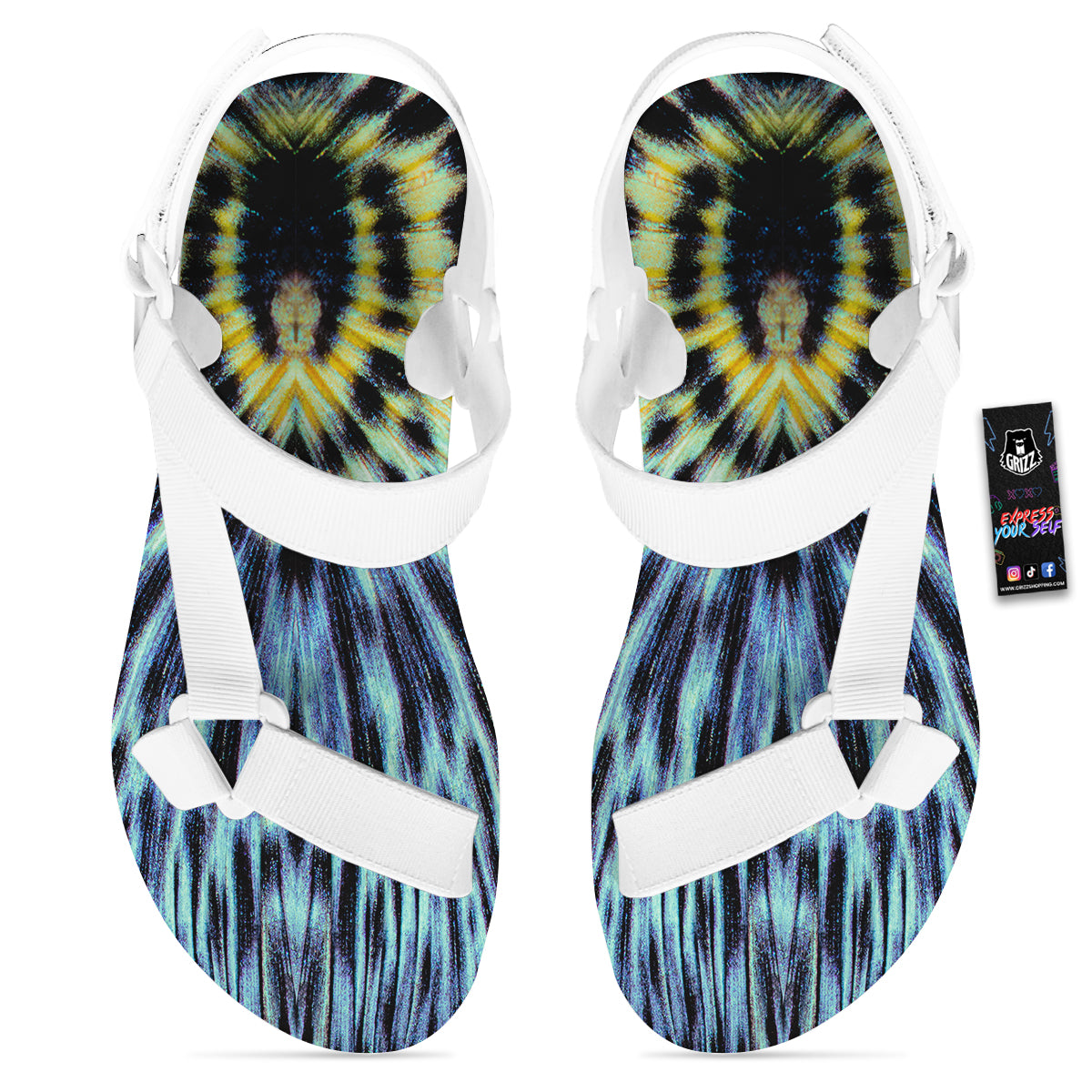 Butterfly Wing Skin Blue Print White Open Toe Sandals-grizzshop