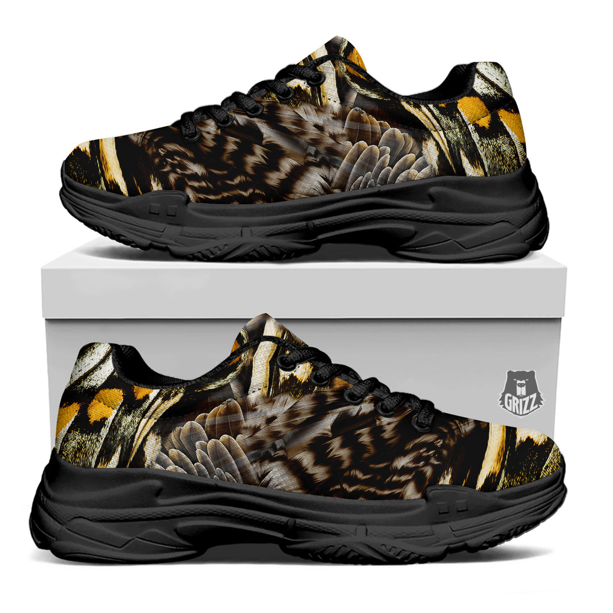 Butterfly Wing Skin Dark And Orange Print Black Chunky Shoes-grizzshop