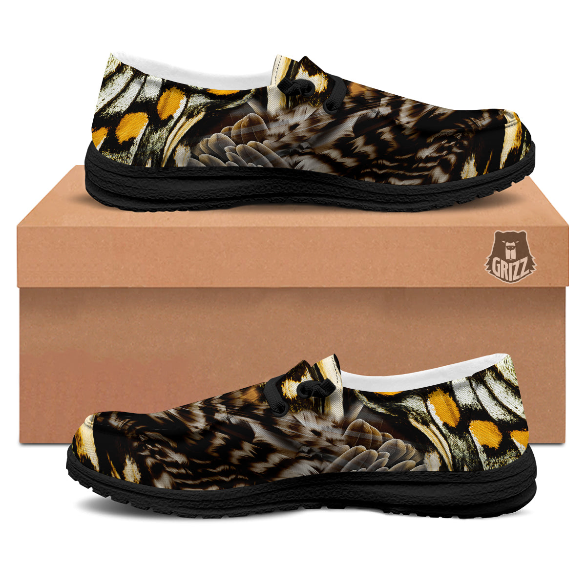 Butterfly Wing Skin Dark And Orange Print Black Loafers-grizzshop
