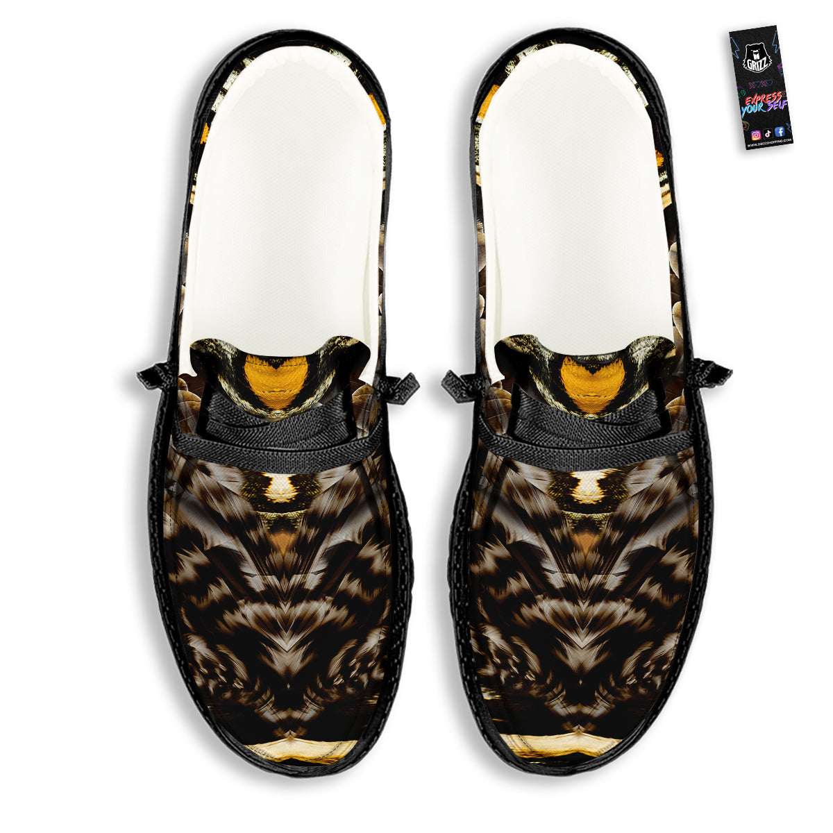 Butterfly Wing Skin Dark And Orange Print Black Loafers-grizzshop