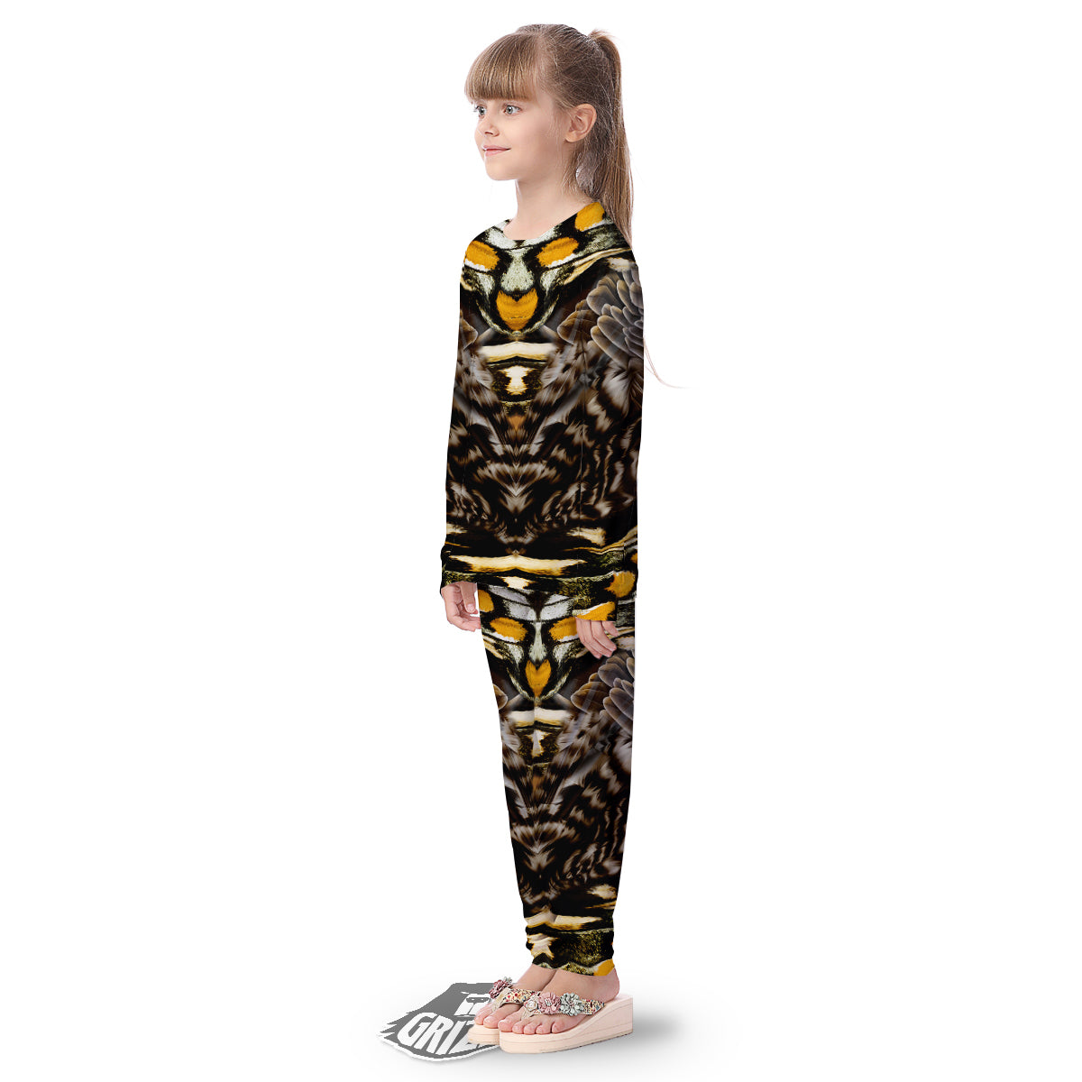 Butterfly Wing Skin Dark And Orange Print Kid's Pajamas-grizzshop