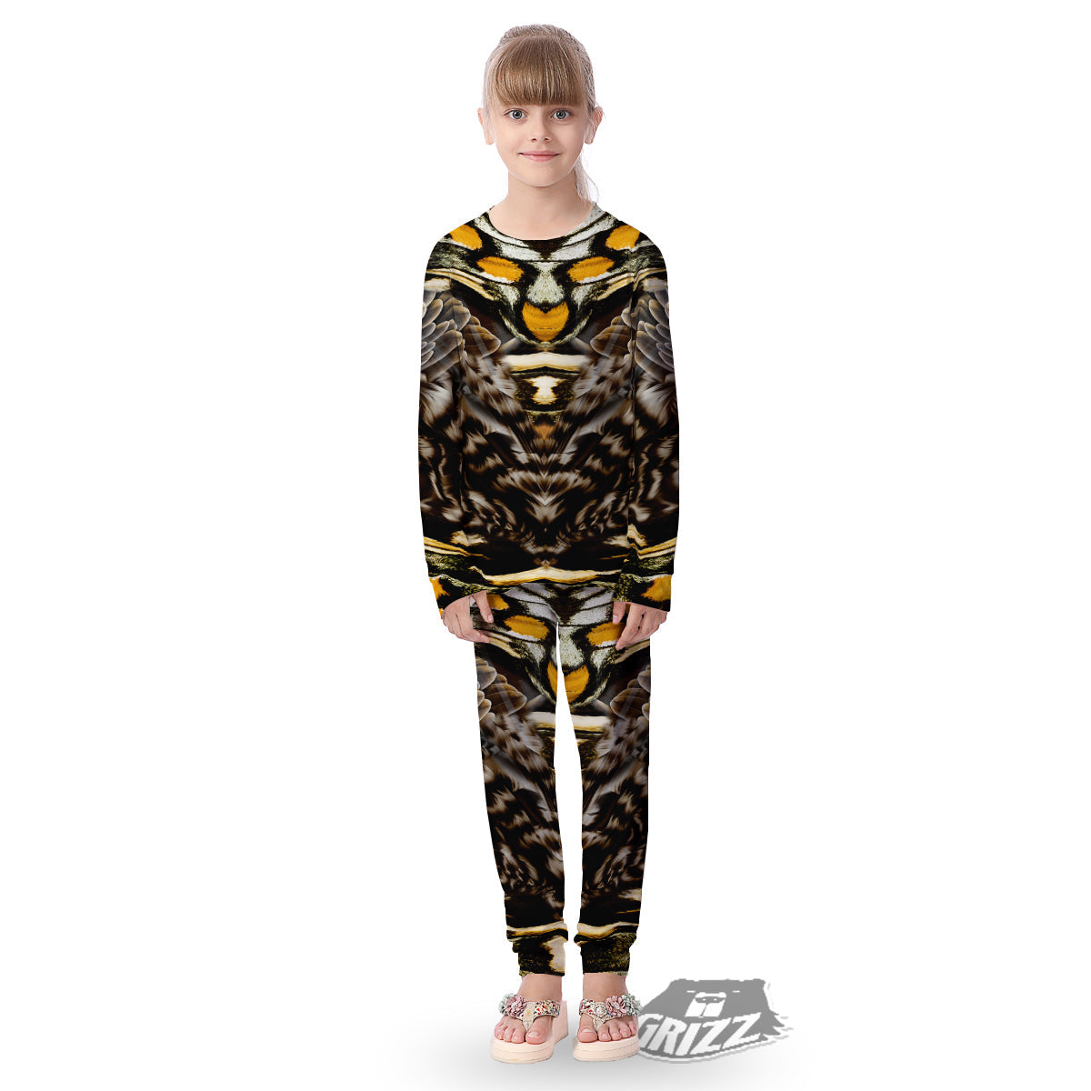 Butterfly Wing Skin Dark And Orange Print Kid's Pajamas-grizzshop