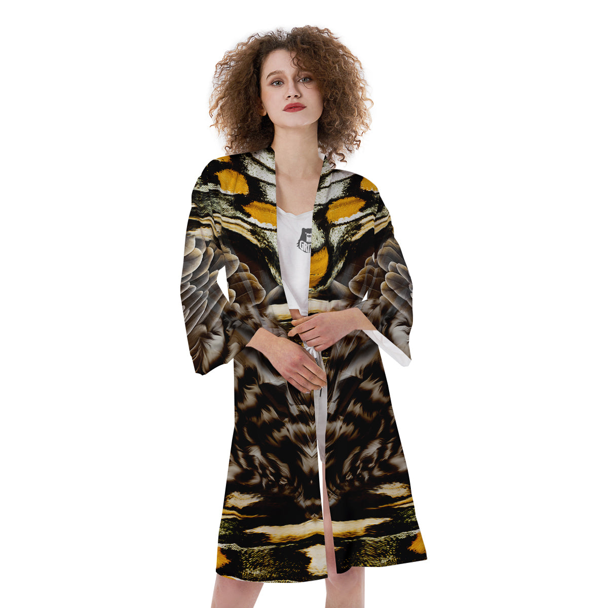 Butterfly Wing Skin Dark And Orange Print Kimono-grizzshop