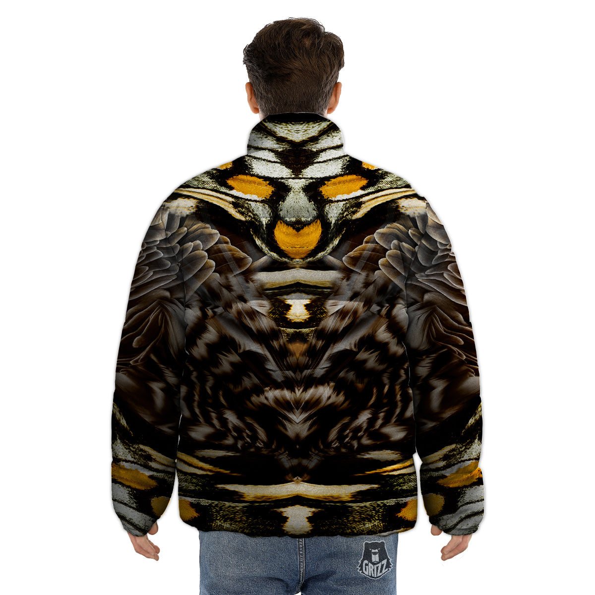Butterfly Wing Skin Dark And Orange Print Puffer Jacket-grizzshop