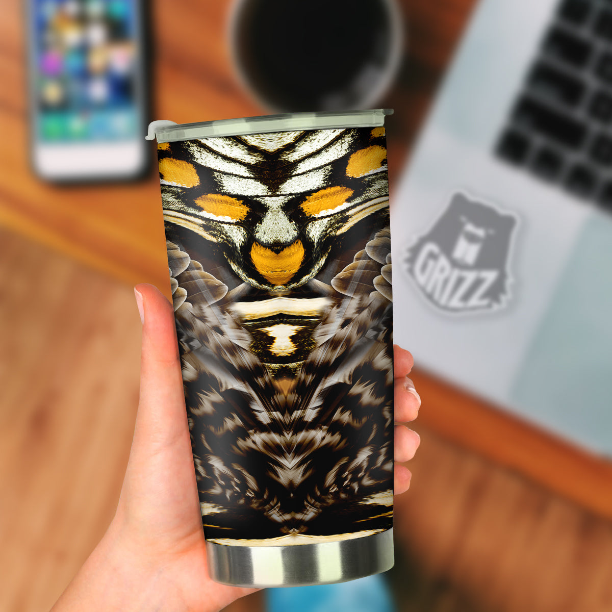 Butterfly Wing Skin Dark And Orange Print Tumbler-grizzshop