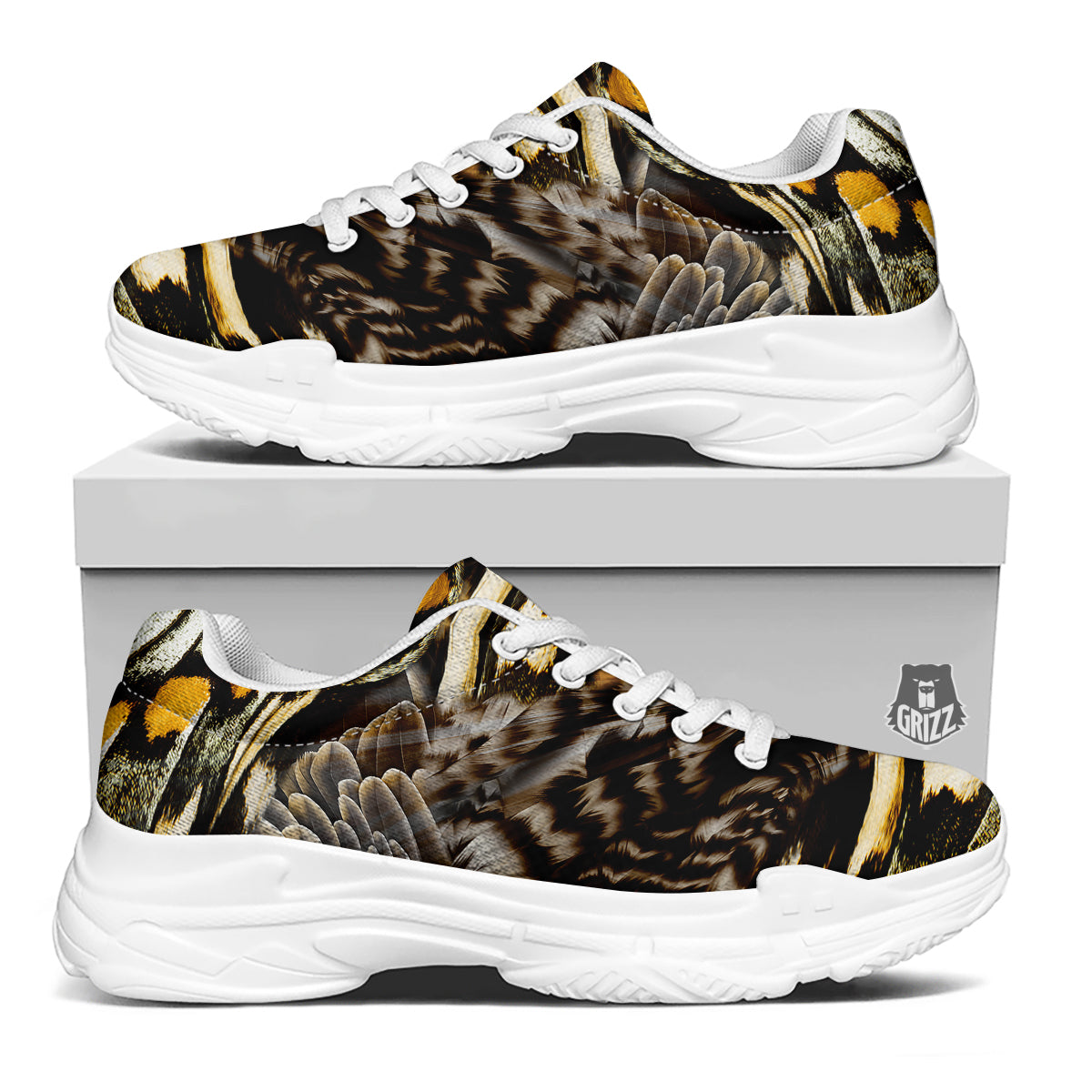 Butterfly Wing Skin Dark And Orange Print White Chunky Shoes-grizzshop