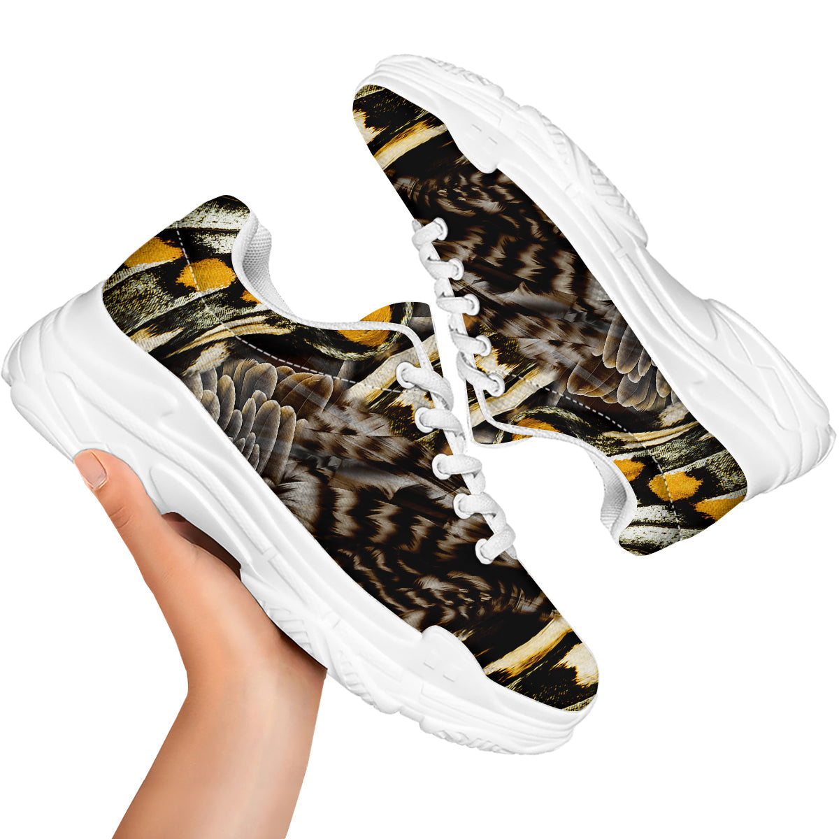 Butterfly Wing Skin Dark And Orange Print White Chunky Shoes-grizzshop
