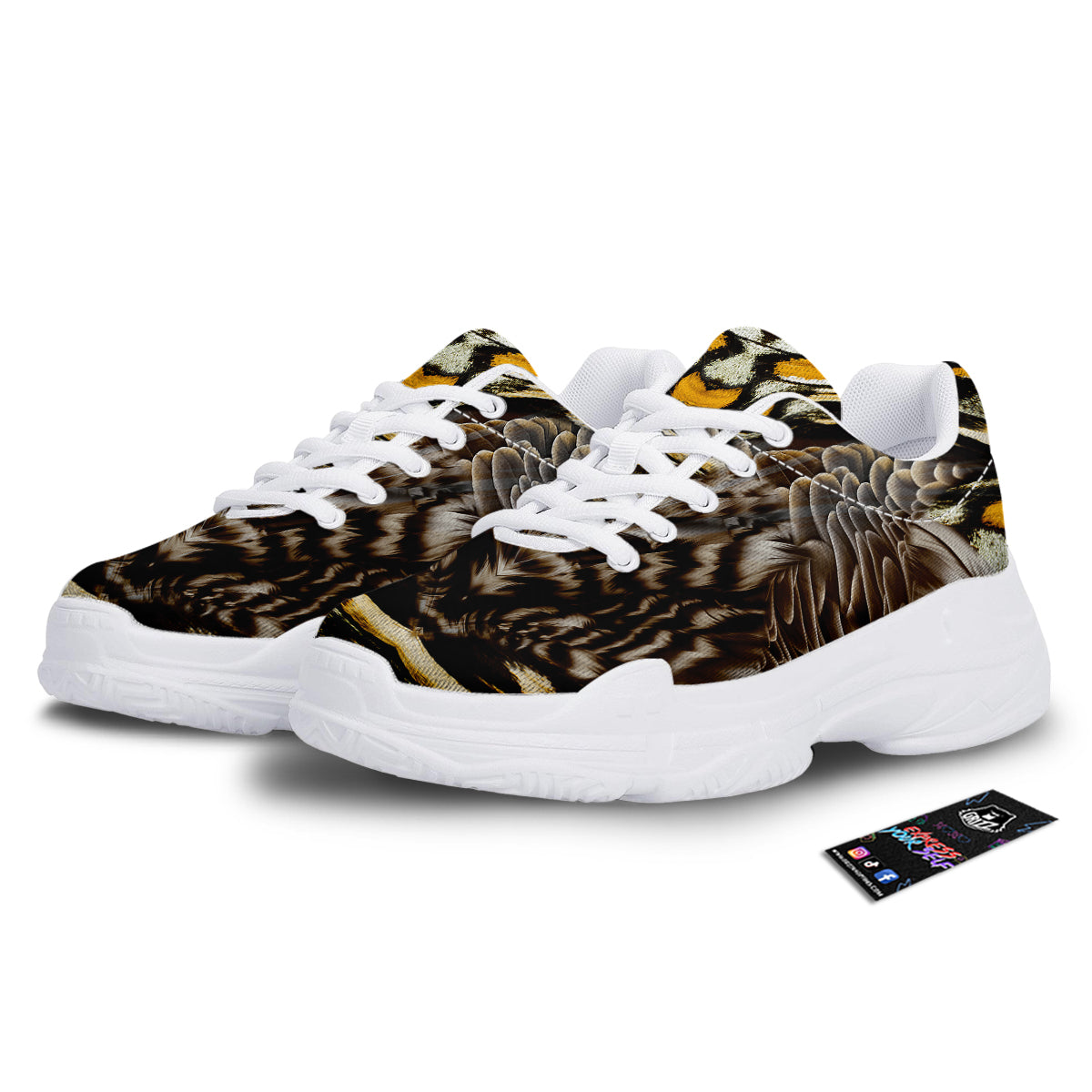 Butterfly Wing Skin Dark And Orange Print White Chunky Shoes-grizzshop