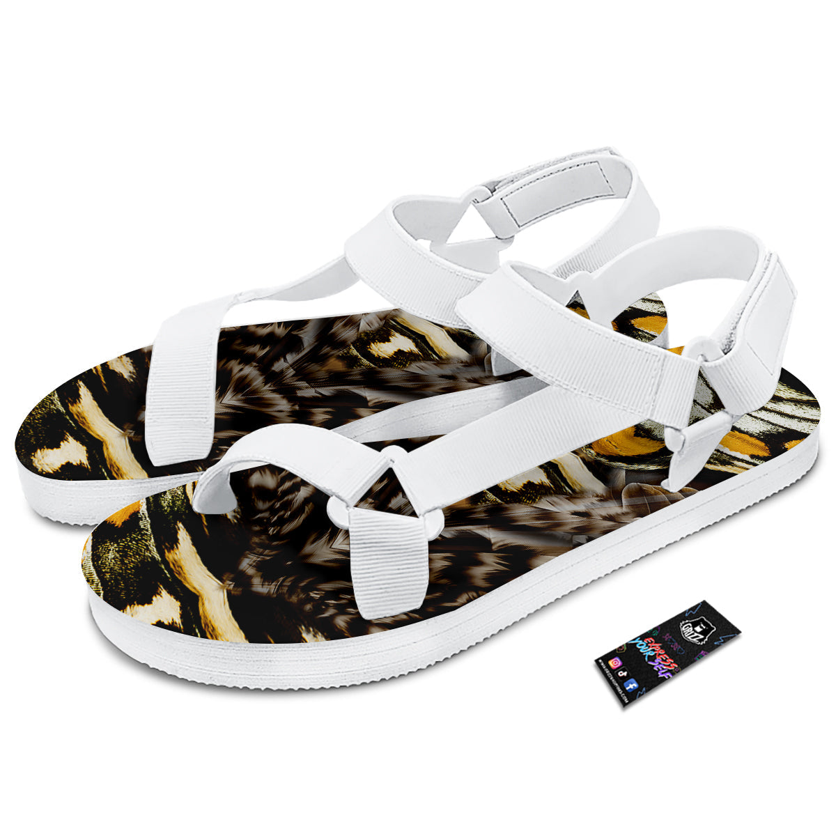 Butterfly Wing Skin Dark And Orange Print White Open Toe Sandals-grizzshop
