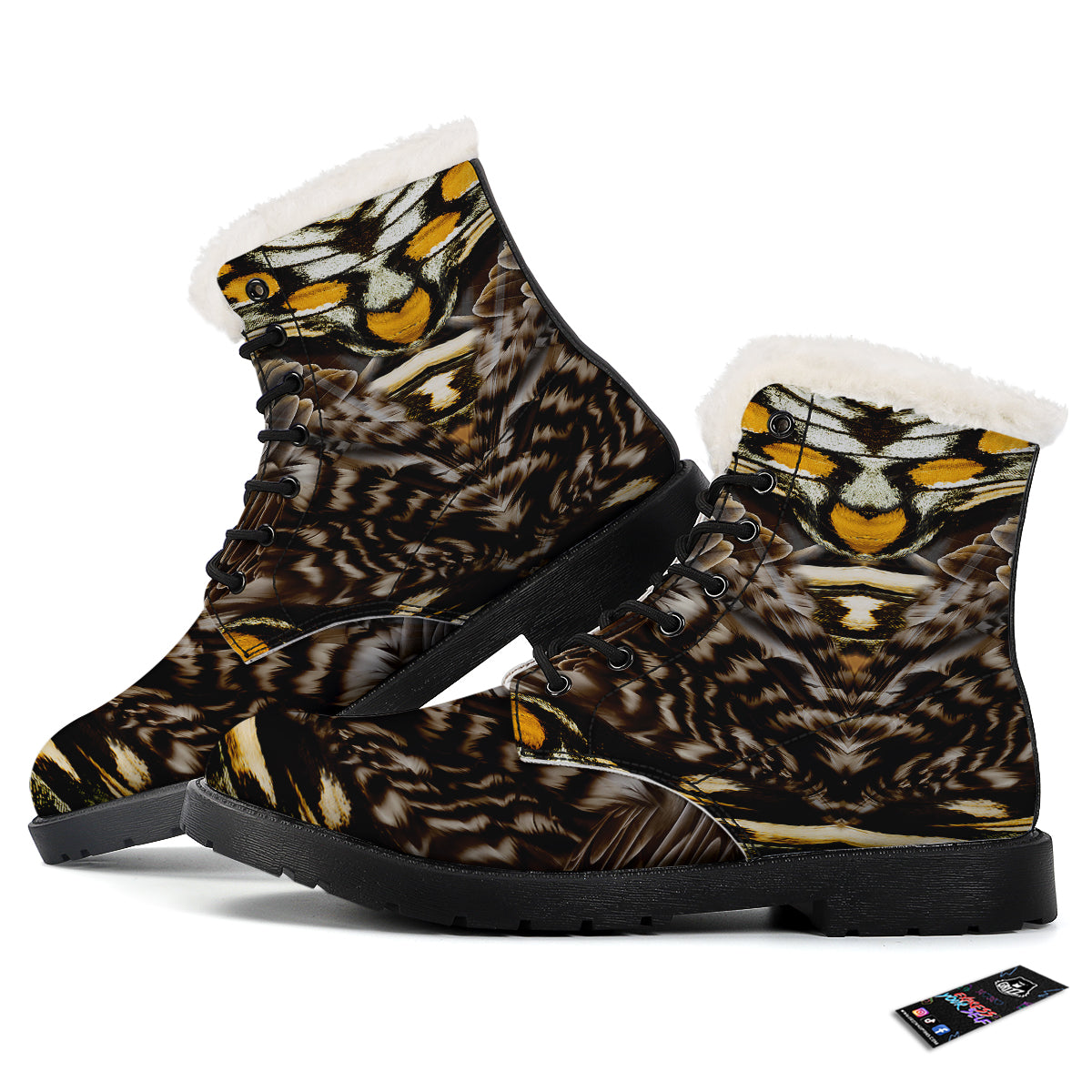 Butterfly Wing Skin Dark And Orange Print Winter Boots-grizzshop