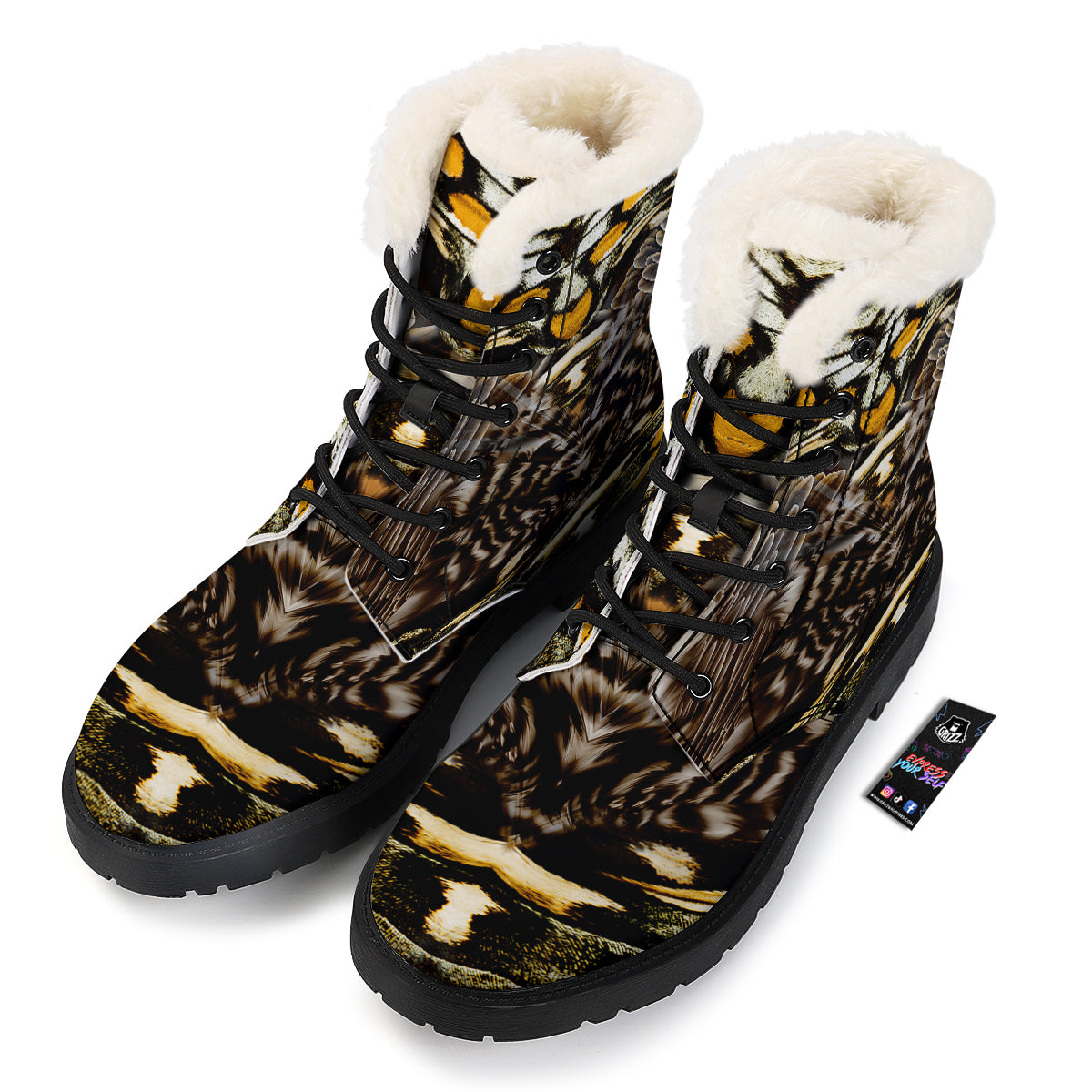 Butterfly Wing Skin Dark And Orange Print Winter Boots-grizzshop