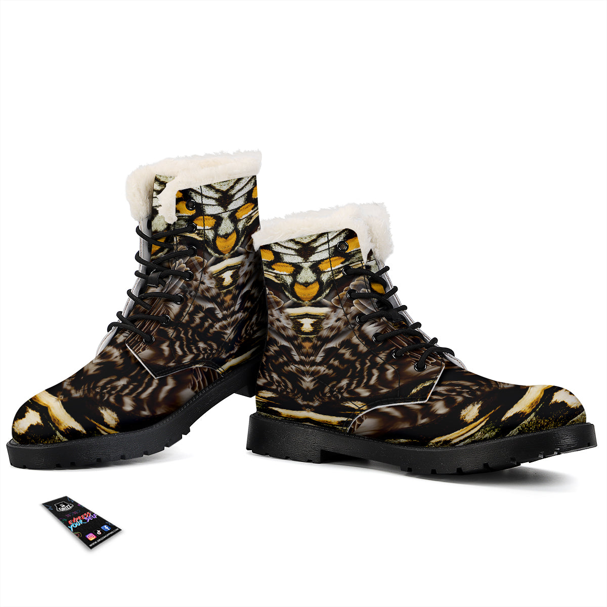 Butterfly Wing Skin Dark And Orange Print Winter Boots-grizzshop