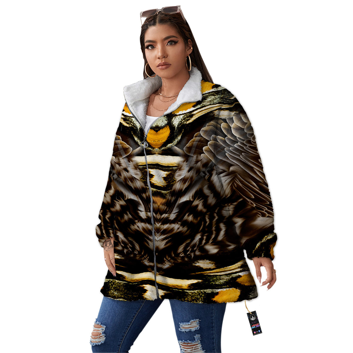 Butterfly Wing Skin Dark And Orange Print Women's Sherpa Jacket-grizzshop