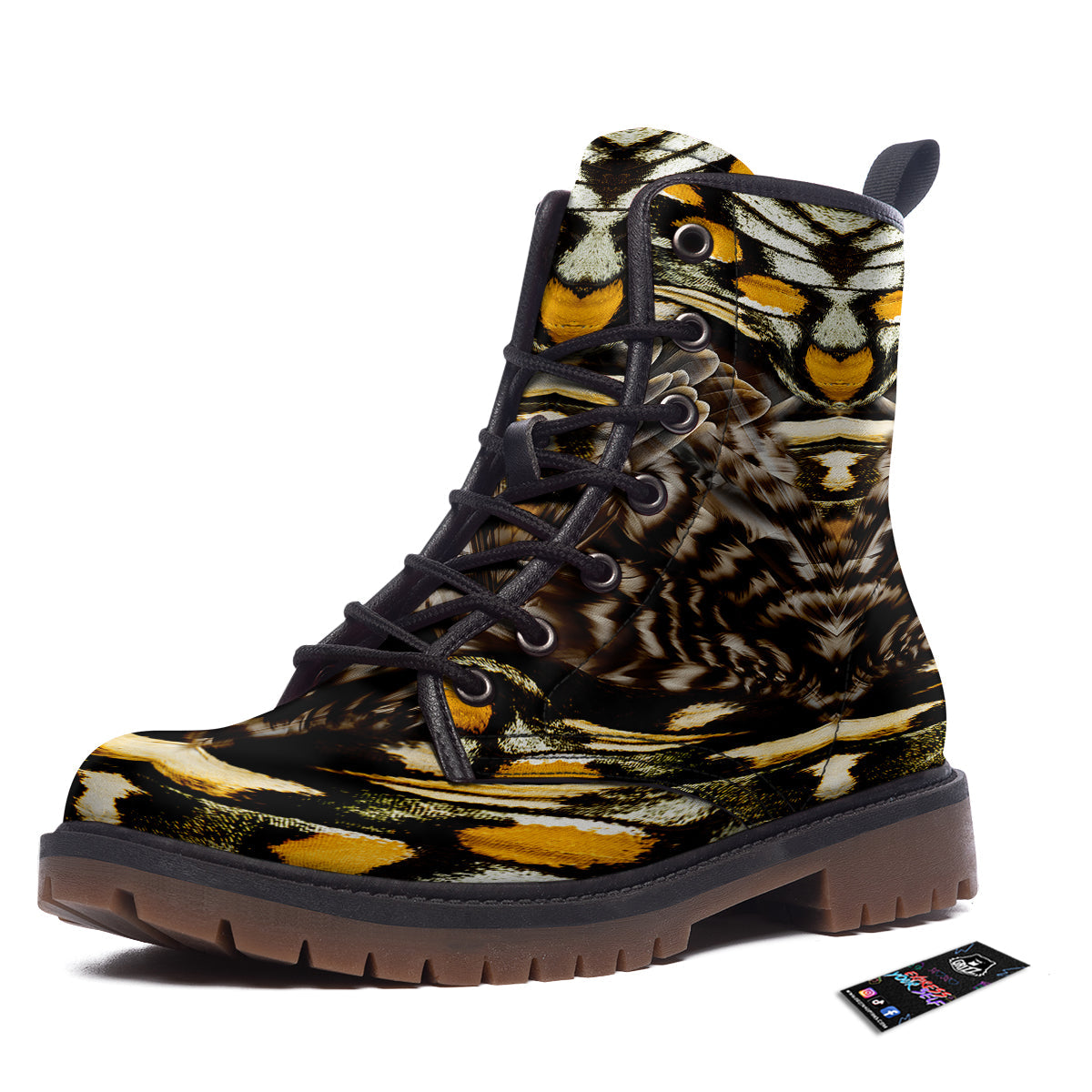 Butterfly Wing Skin Dark And Orange Print Work Boots-grizzshop