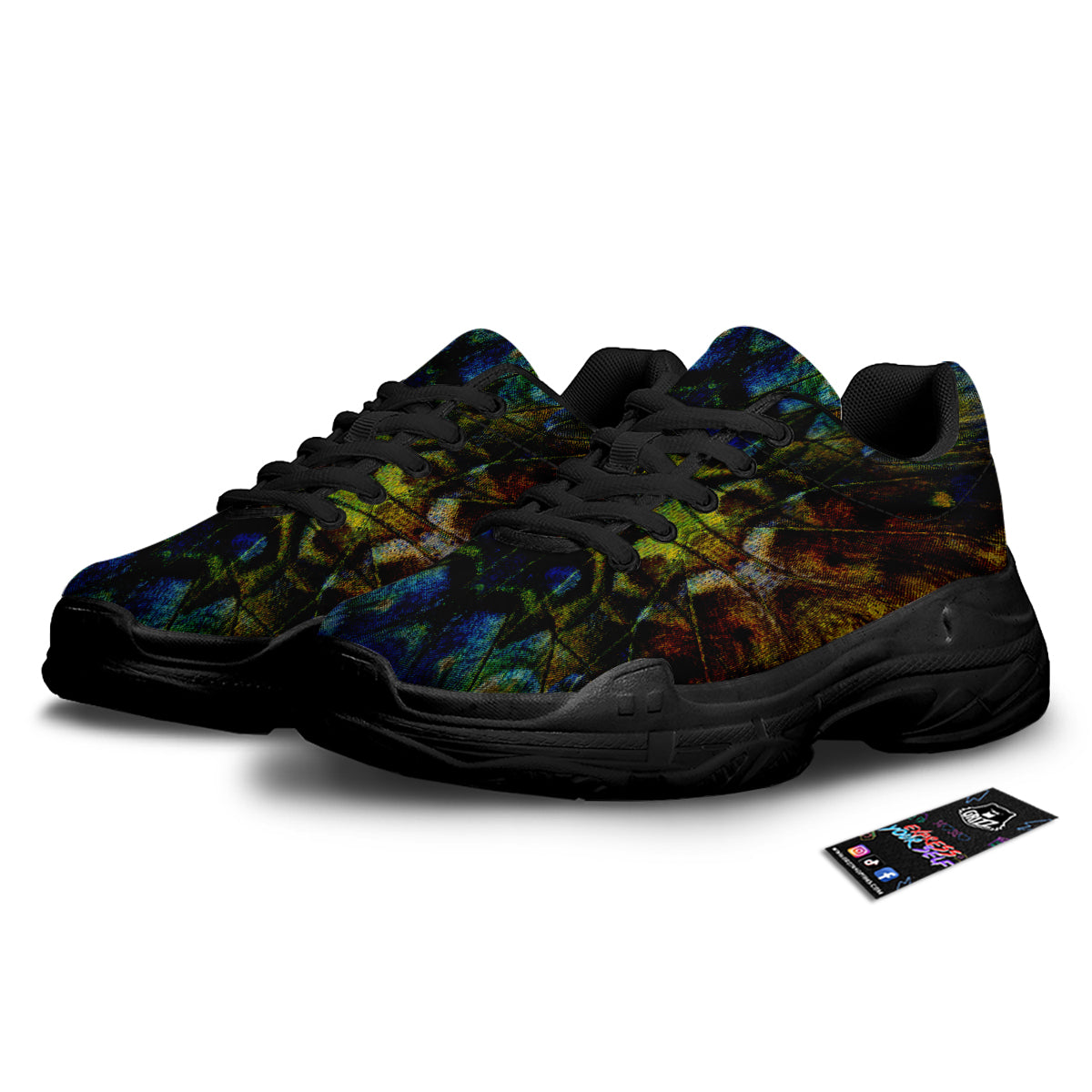Butterfly Wing Skin Dark Print Black Chunky Shoes-grizzshop
