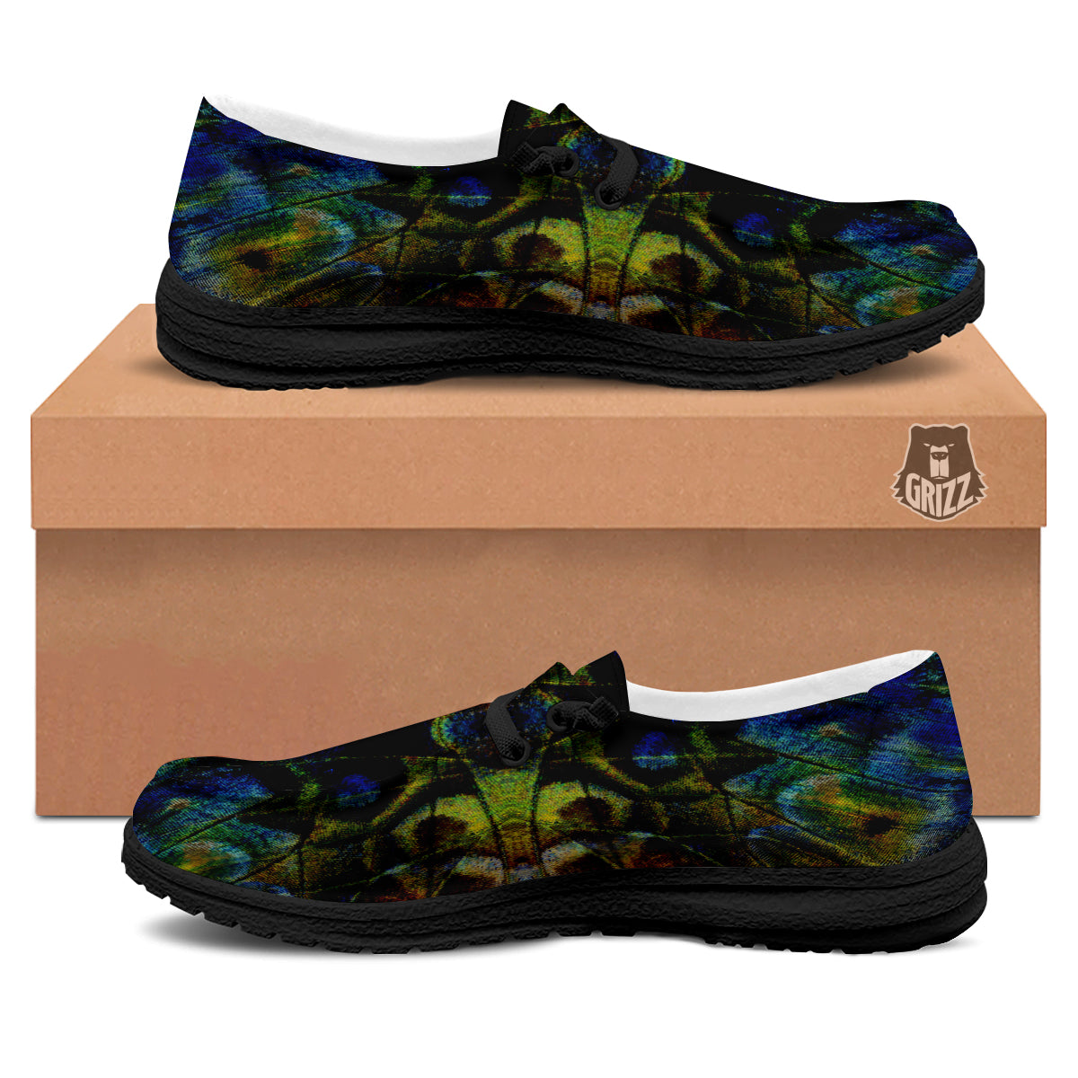 Butterfly Wing Skin Dark Print Black Loafers-grizzshop