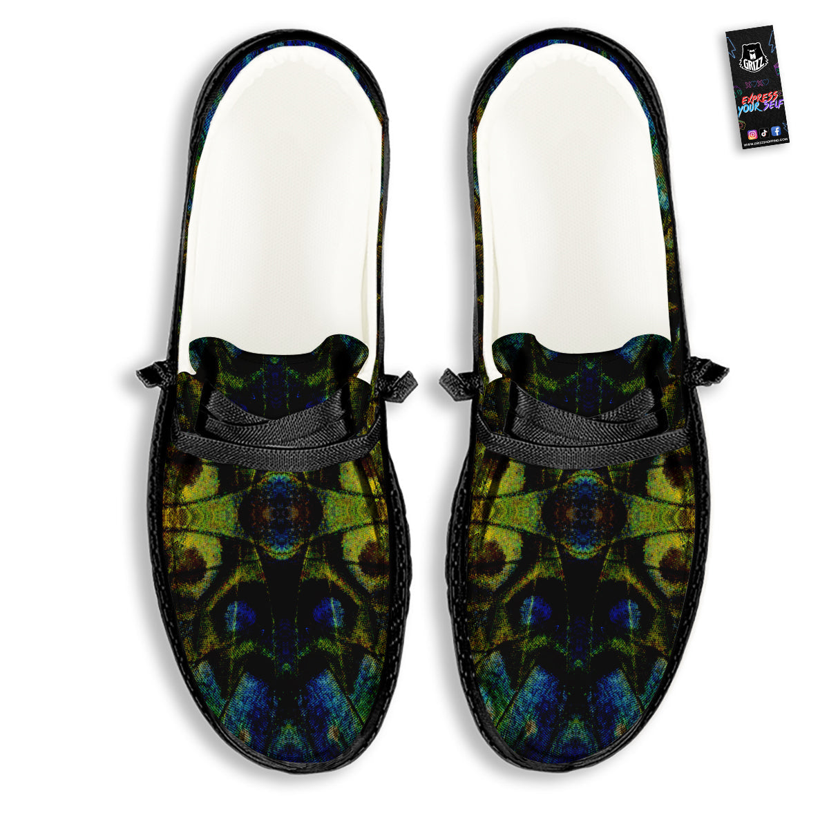 Butterfly Wing Skin Dark Print Black Loafers-grizzshop