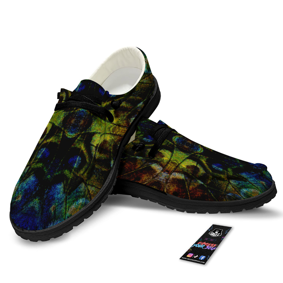 Butterfly Wing Skin Dark Print Black Loafers-grizzshop