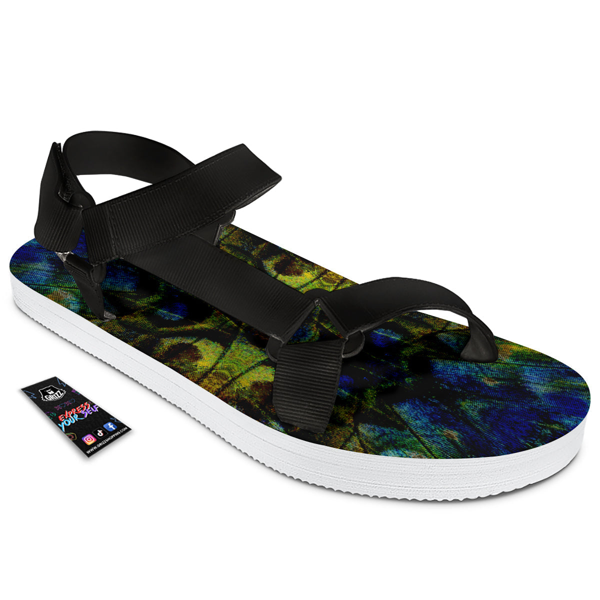 Butterfly Wing Skin Dark Print Black Open Toe Sandals-grizzshop