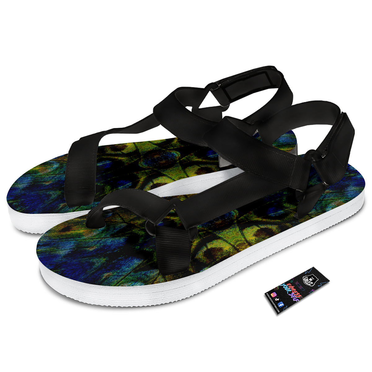 Butterfly Wing Skin Dark Print Black Open Toe Sandals-grizzshop