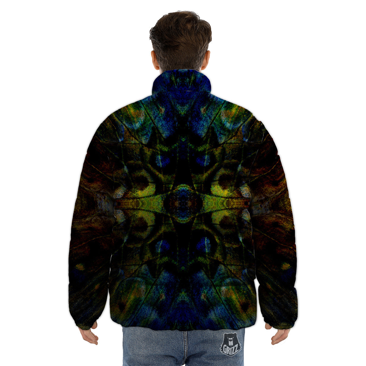 Butterfly Wing Skin Dark Print Puffer Jacket-grizzshop