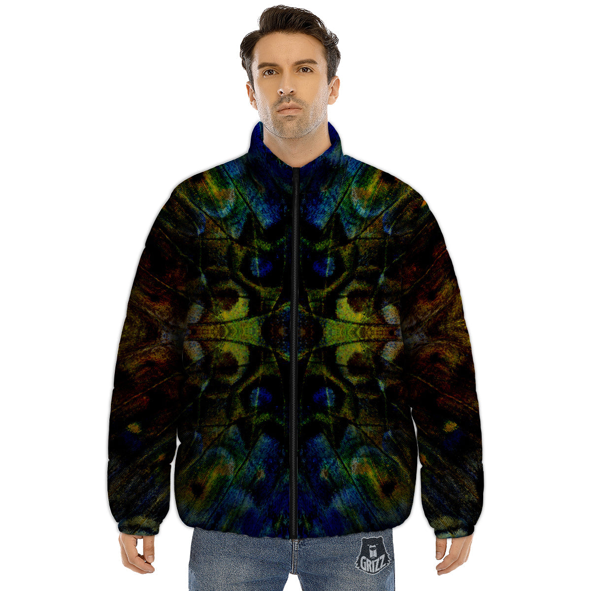 Butterfly Wing Skin Dark Print Puffer Jacket-grizzshop