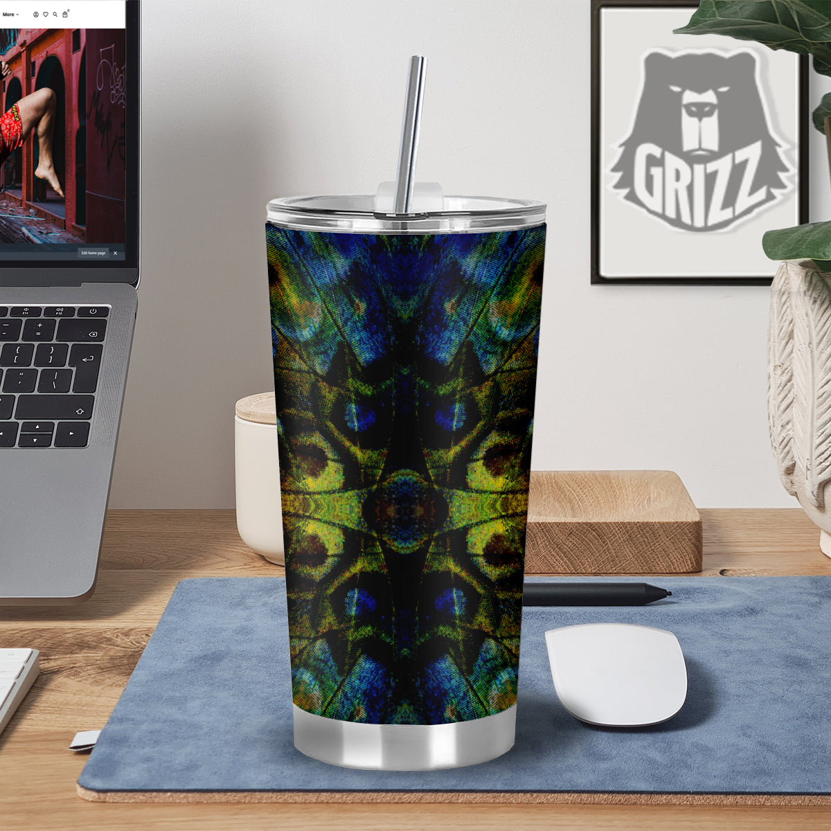 Butterfly Wing Skin Dark Print Tumbler-grizzshop