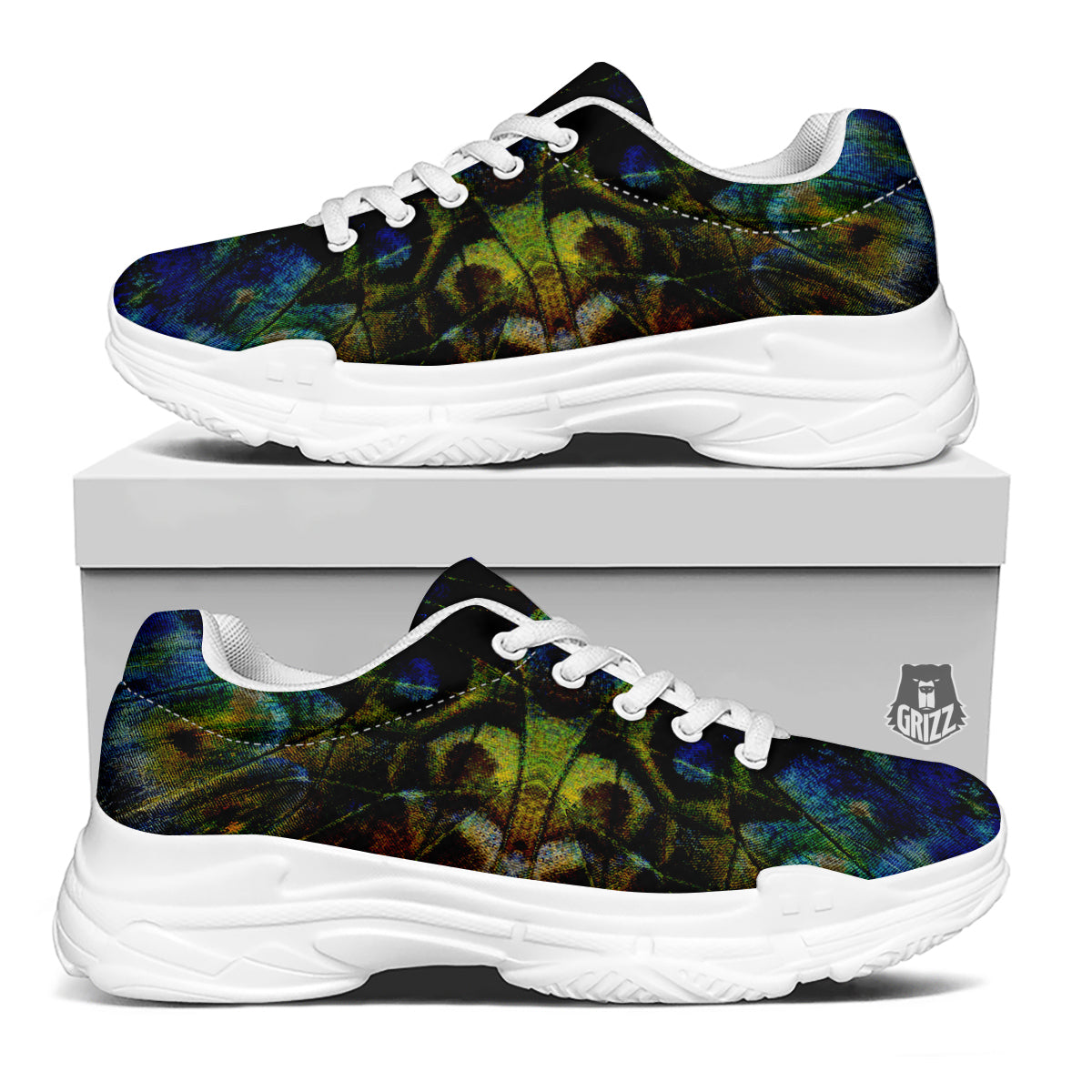 Butterfly Wing Skin Dark Print White Chunky Shoes-grizzshop