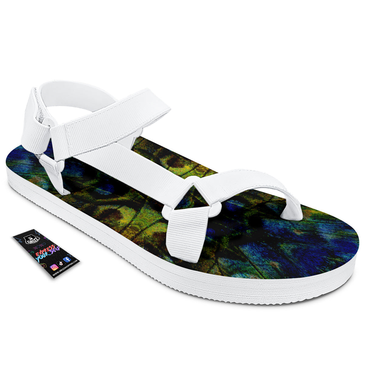 Butterfly Wing Skin Dark Print White Open Toe Sandals-grizzshop