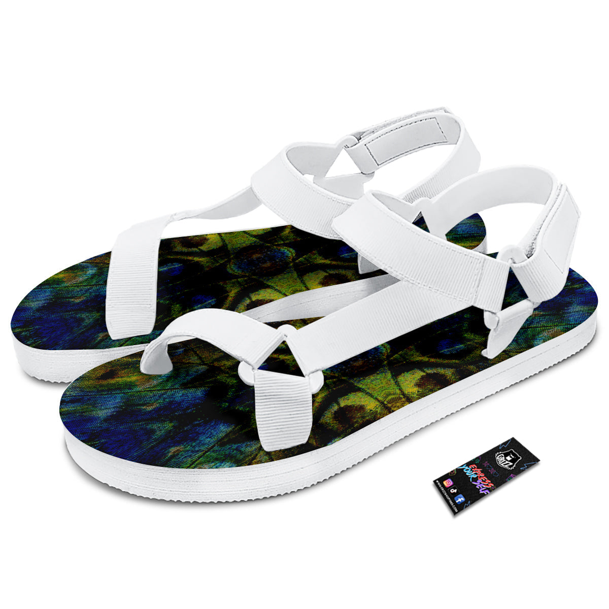 Butterfly Wing Skin Dark Print White Open Toe Sandals-grizzshop