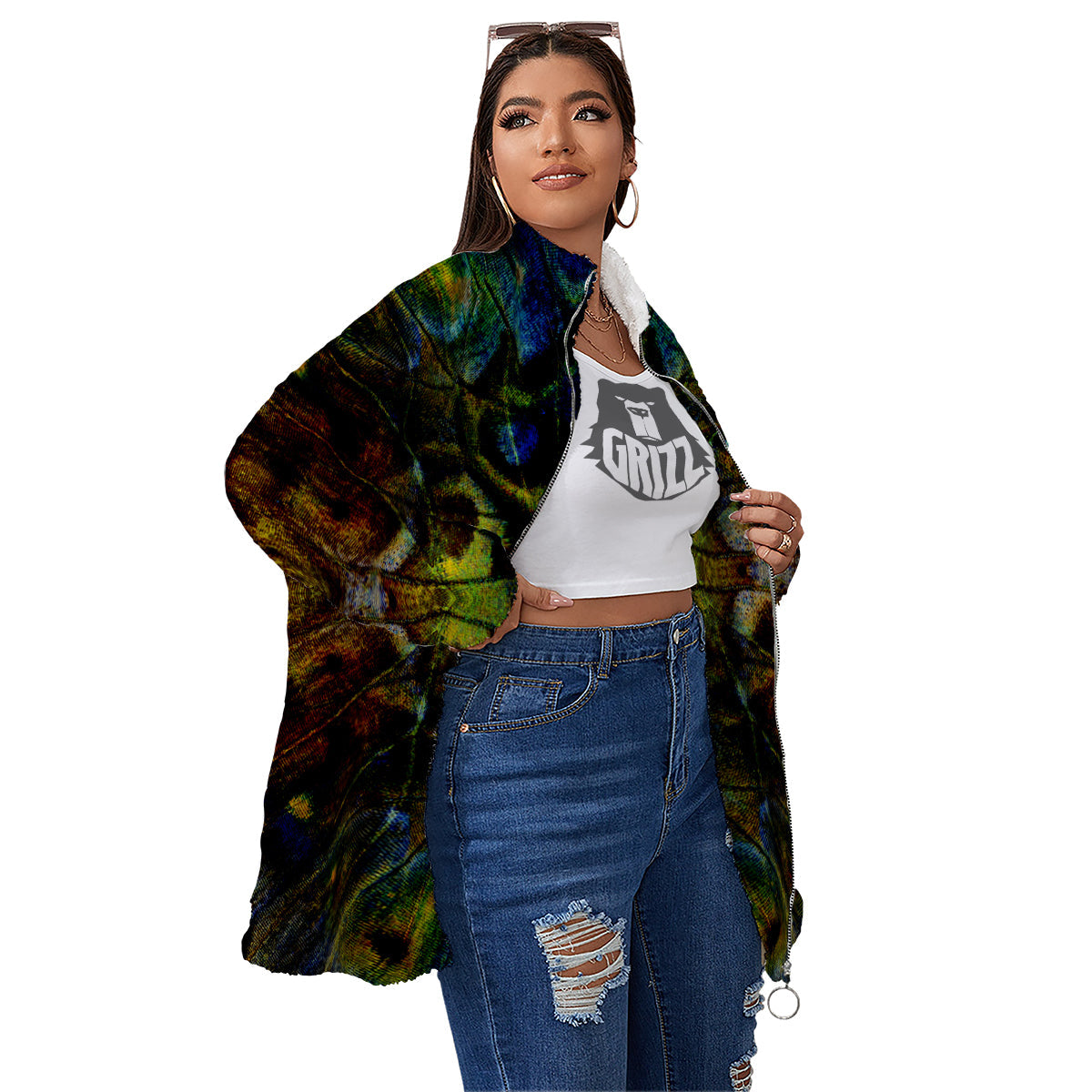 Butterfly Wing Skin Dark Print Women's Sherpa Jacket-grizzshop