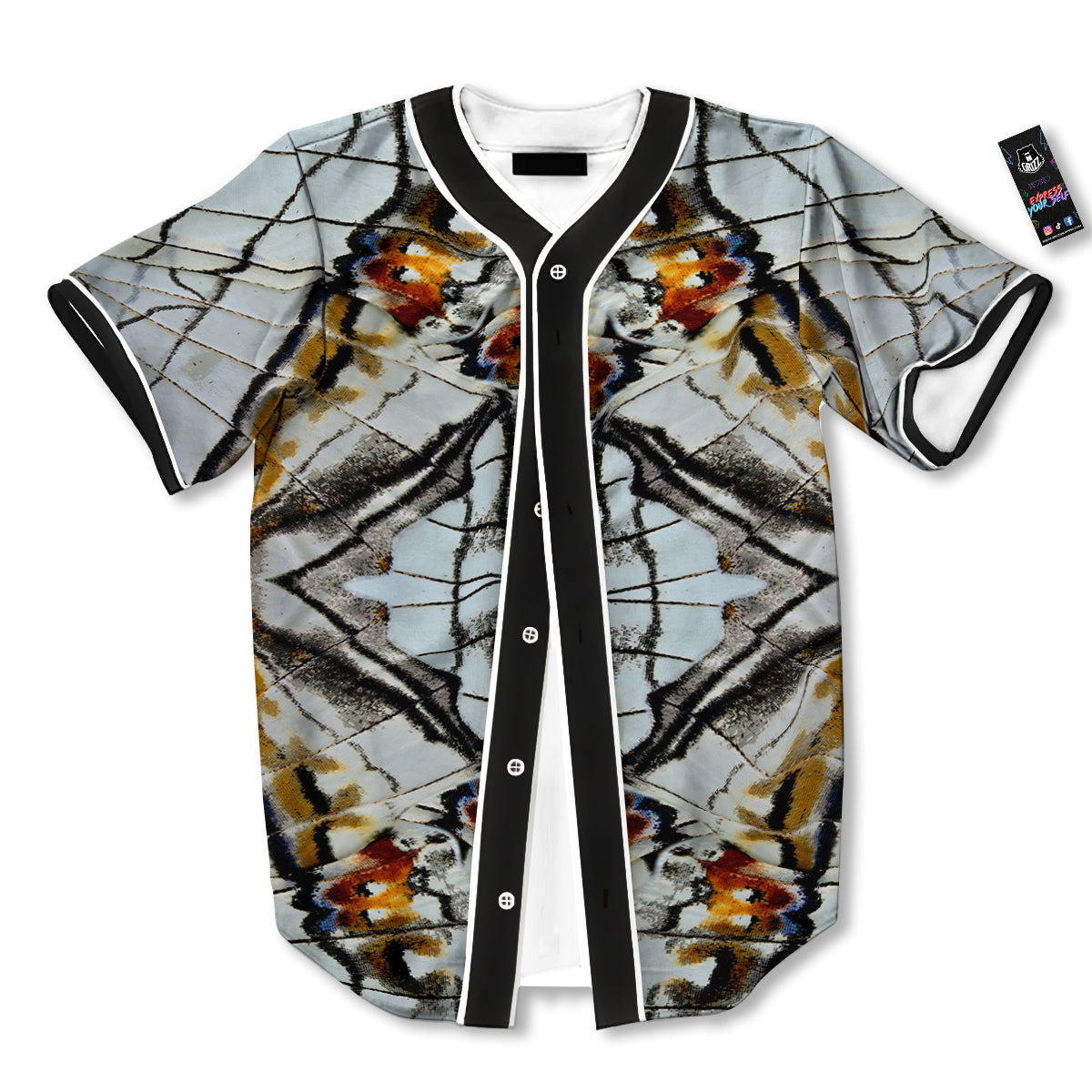 Butterfly Wing Skin Grey Print Baseball Jersey-grizzshop