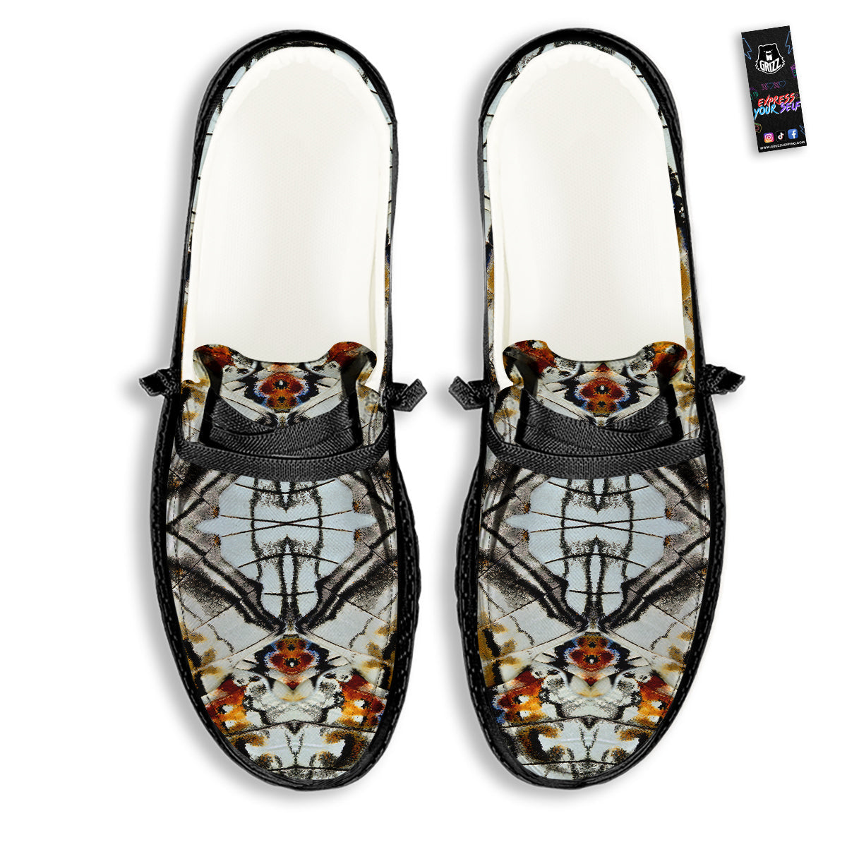 Butterfly Wing Skin Grey Print Black Loafers-grizzshop