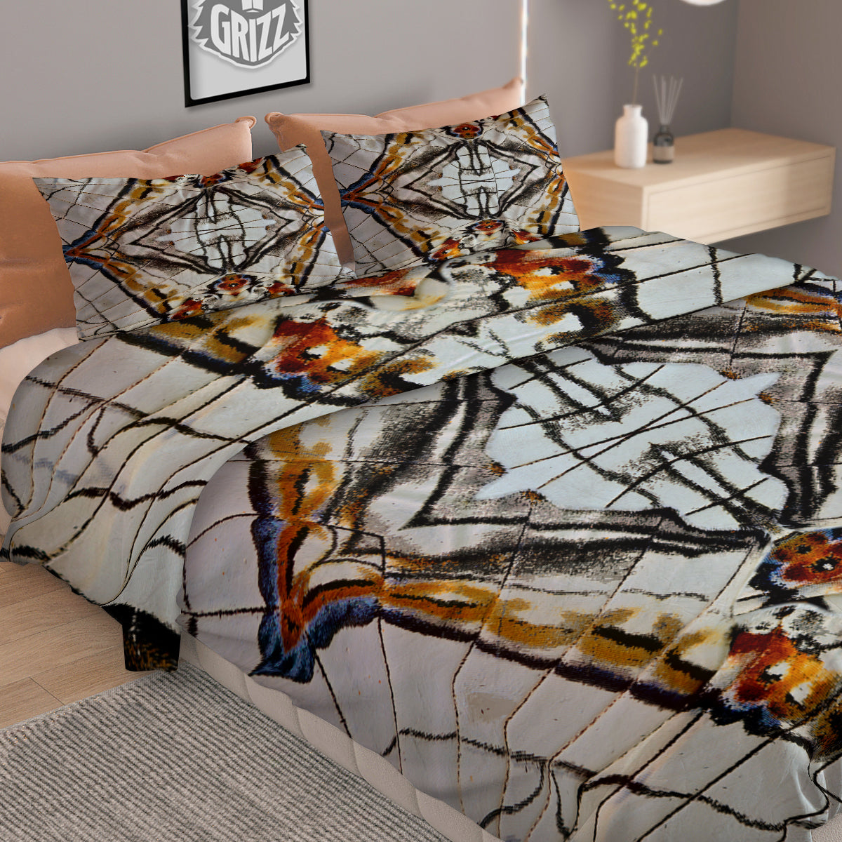Butterfly Wing Skin Grey Print Duvet Cover Bedding Set
