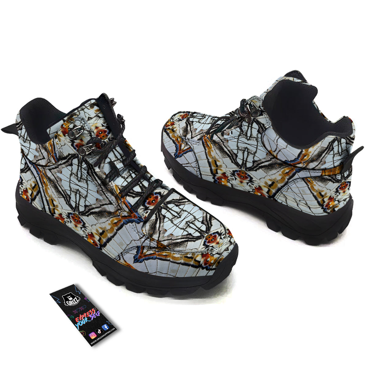 Butterfly Wing Skin Grey Print Hiking Shoes-grizzshop