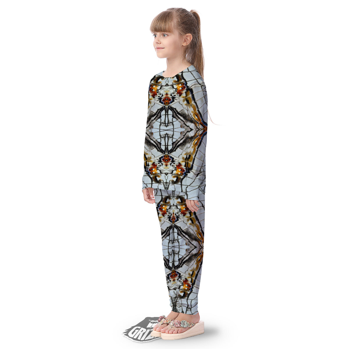 Butterfly Wing Skin Grey Print Kid's Pajamas-grizzshop