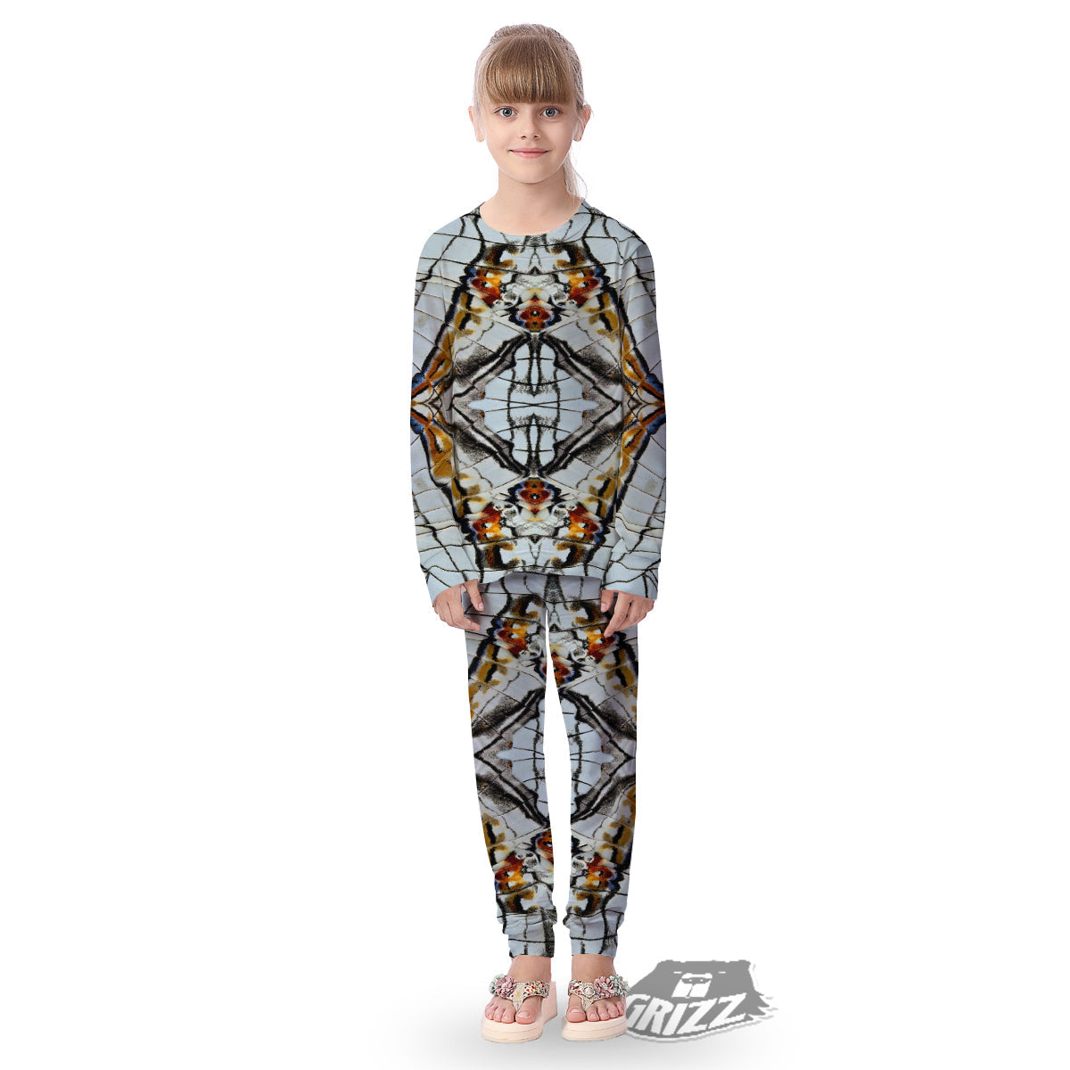 Butterfly Wing Skin Grey Print Kid's Pajamas-grizzshop