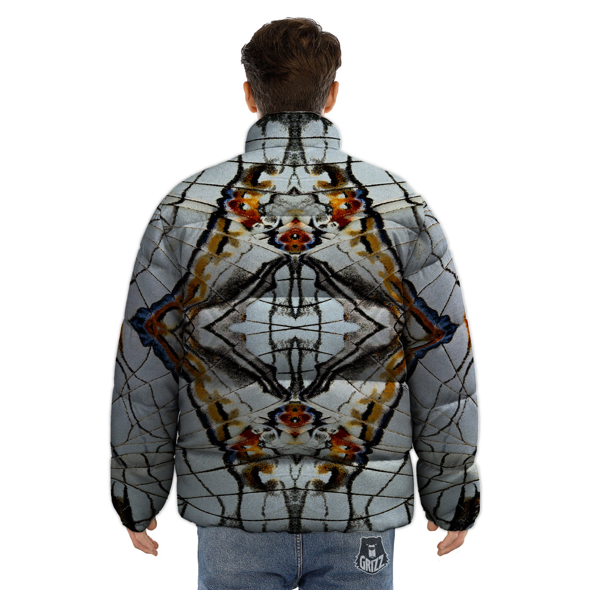 Butterfly Wing Skin Grey Print Puffer Jacket-grizzshop