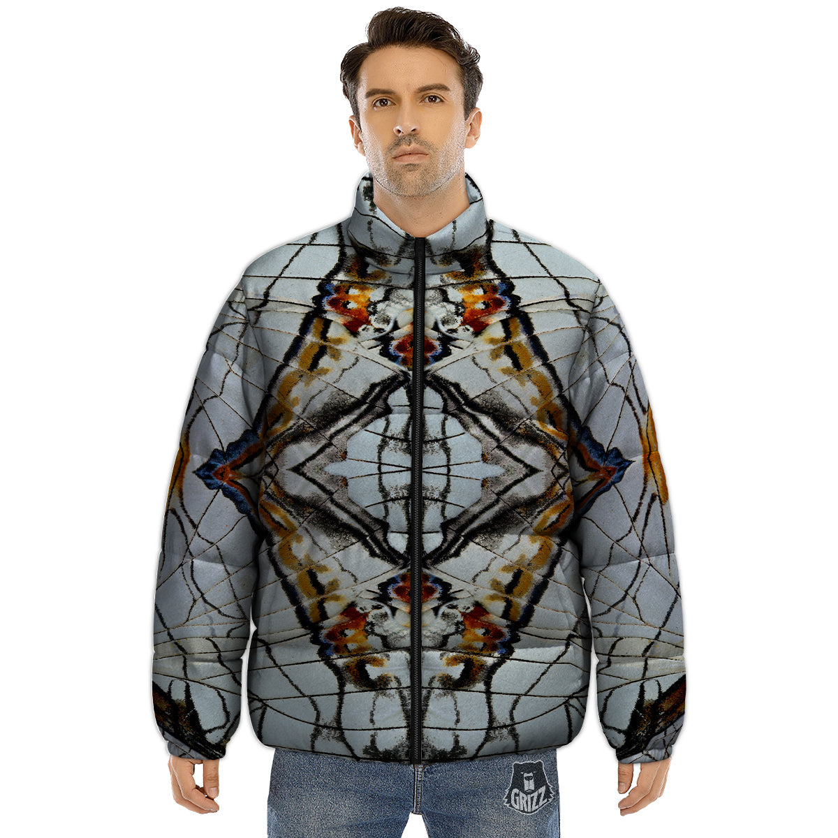 Butterfly Wing Skin Grey Print Puffer Jacket-grizzshop