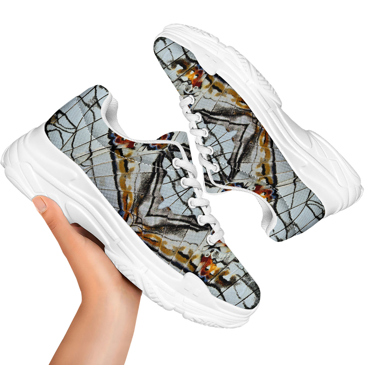 Butterfly Wing Skin Grey Print White Chunky Shoes-grizzshop
