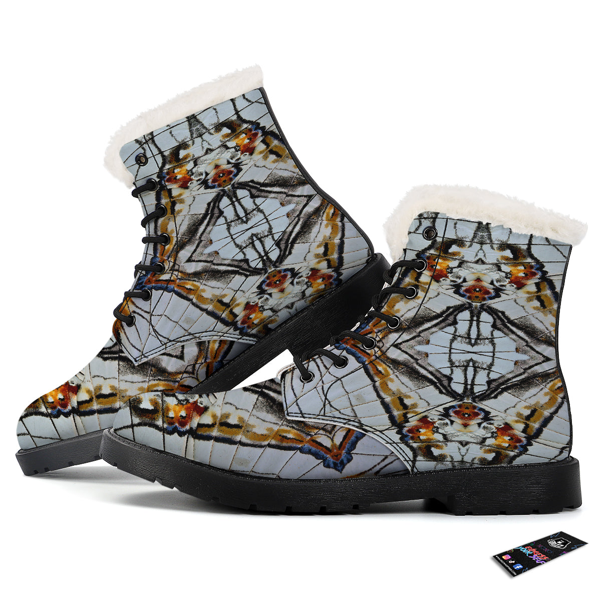 Butterfly Wing Skin Grey Print Winter Boots-grizzshop